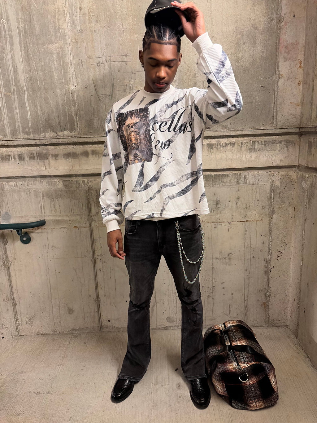 Marcellus Lew “Zebra” Striped Thermal Tee